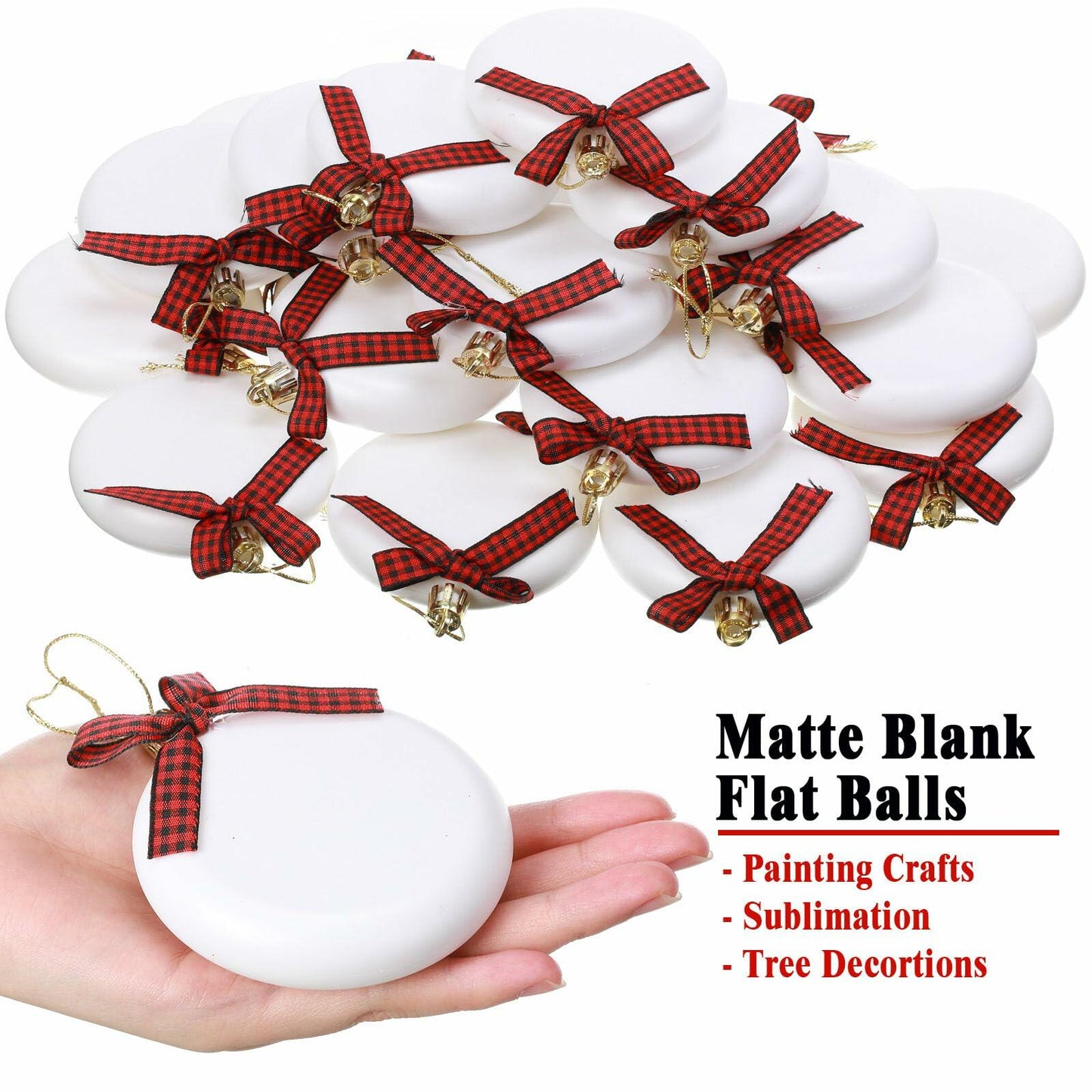 PullCrease 30pcs Blank Matte White Buffalo Plaid Christmas Ornaments Gold Rope