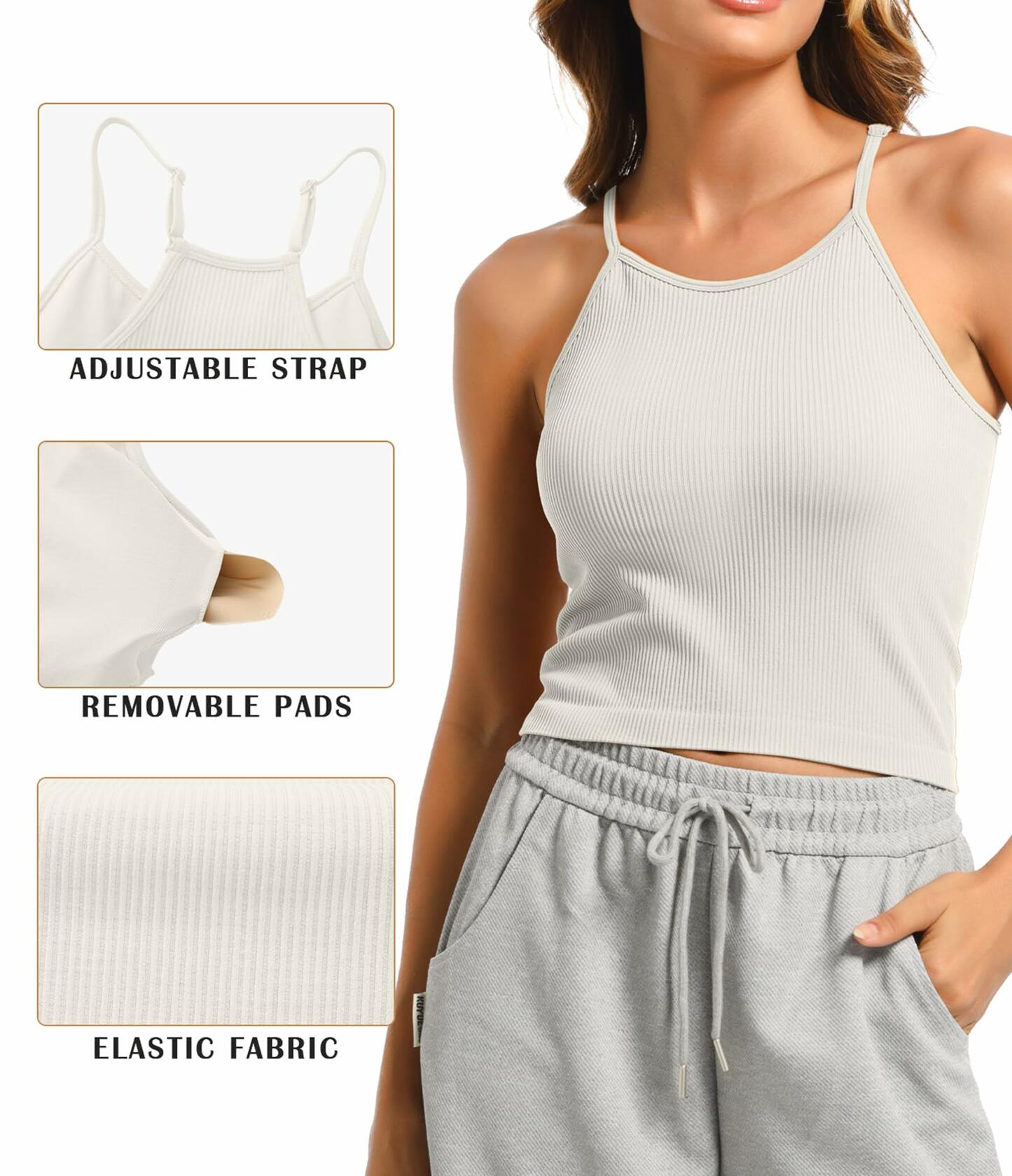 OVESPORT 2Pack Workout Tank Tops Women Built-in Bra Seamless Red+White XL