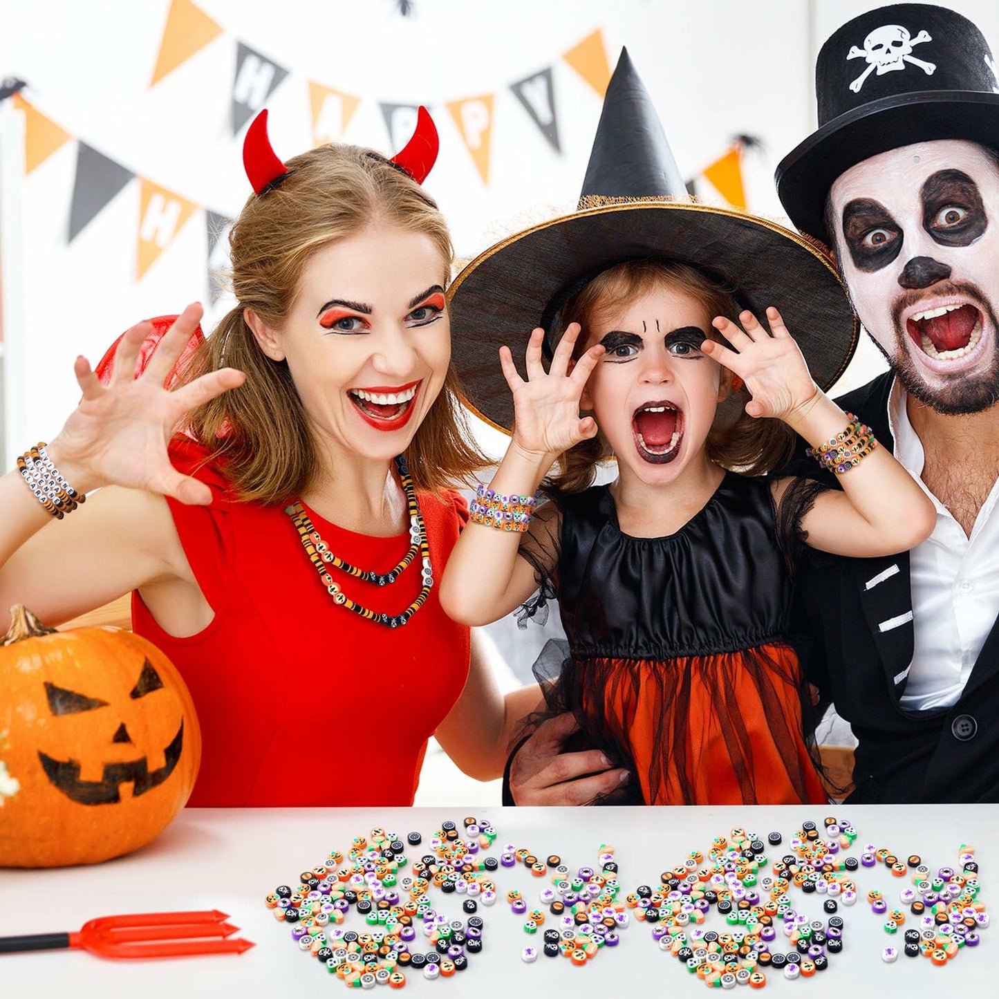 Suncalla 7108 Pcs Halloween Polymer Clay Beads Kit 6mm Orange Black 20 Strings