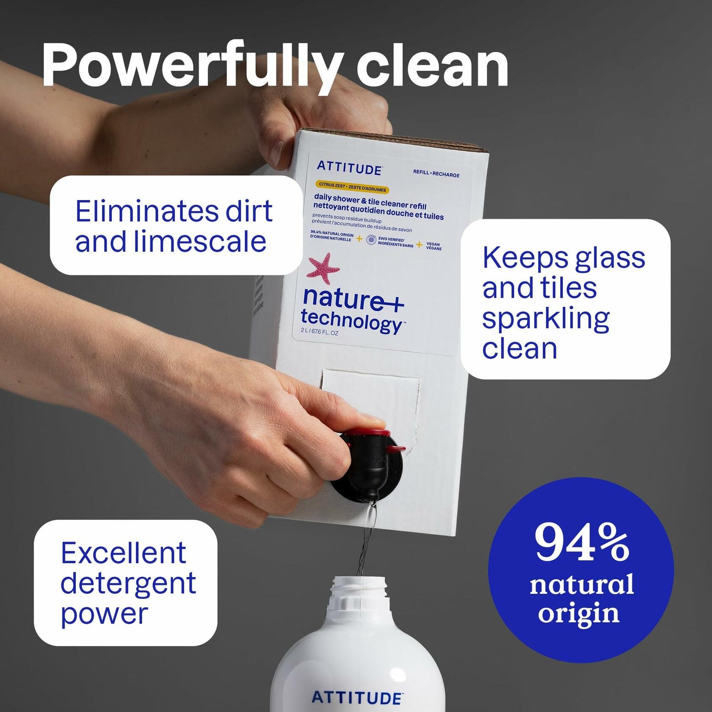 ATTITUDE Shower & Tile Cleaner Citrus Zest, EWG Verified, 27.1 Fl Oz