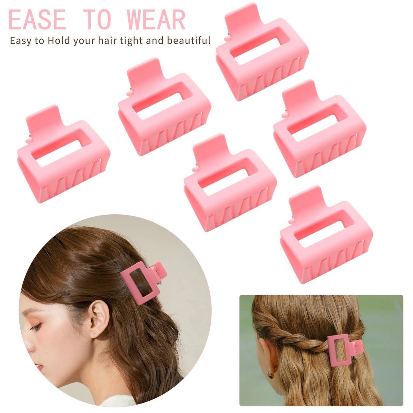 Alemaky 12 Pack Pink Square Rectangle Hair Claw Clips Non-slip Matte OPEN BOX