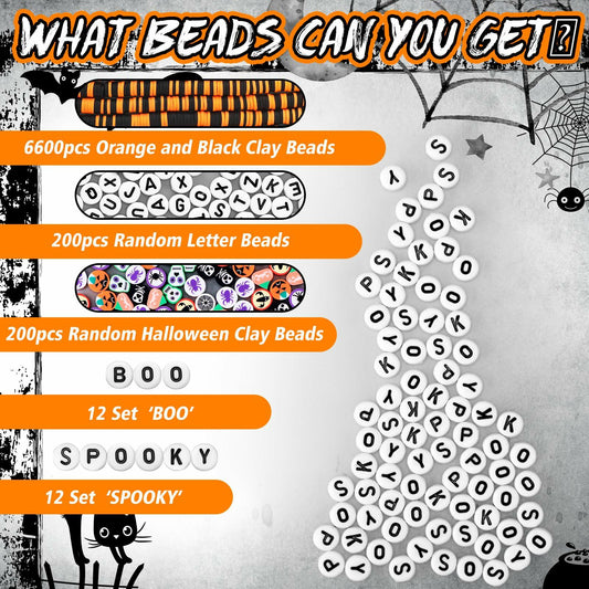 Suncalla 7108 Pcs Halloween Polymer Clay Beads Kit 6mm Orange Black 20 Strings