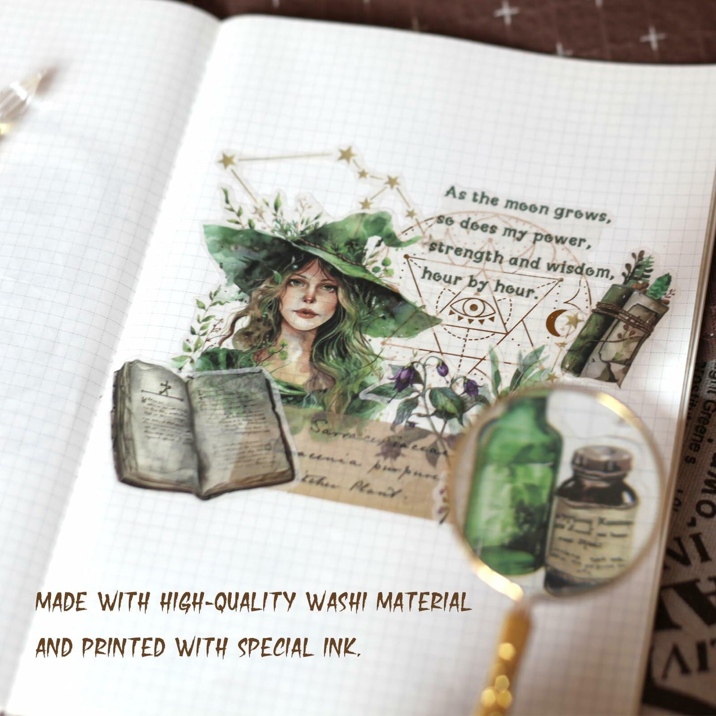 VISUMCIP Witch Stickers 10 Sheets Pre-Cut Journaling Washi Scrapbooking Magic