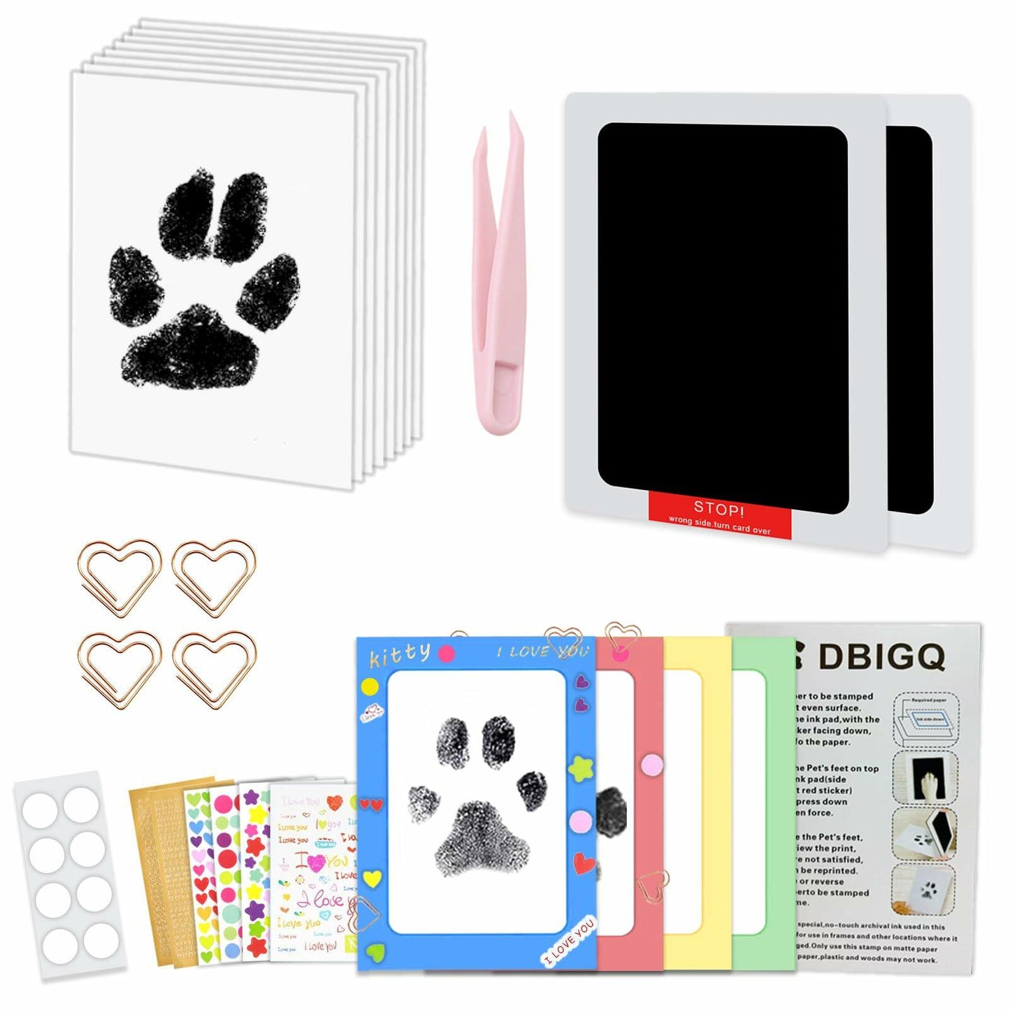 DBIGQ Dog Paw Print Kit Mess-Free Inkless Stamp Pad 2 Medium Black