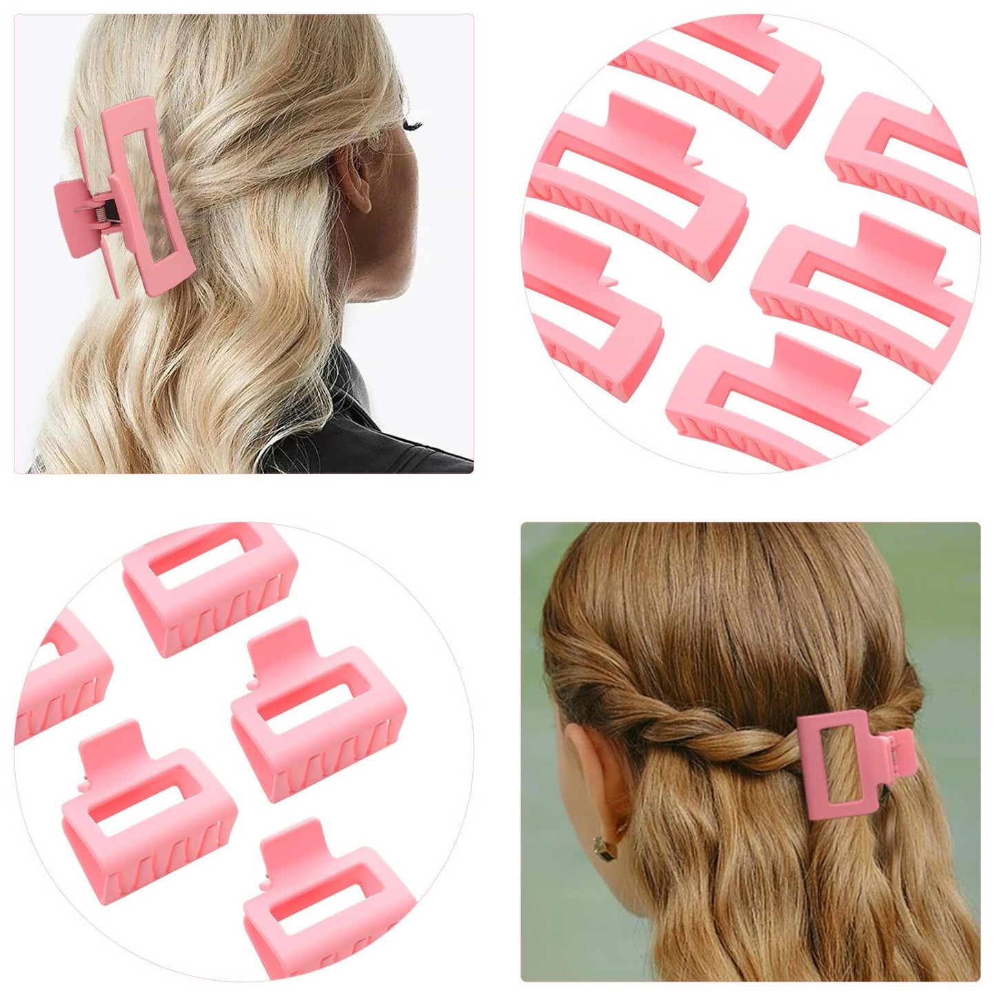 Alemaky 12 Pack Pink Square Rectangle Hair Claw Clips Non-slip Matte OPEN BOX