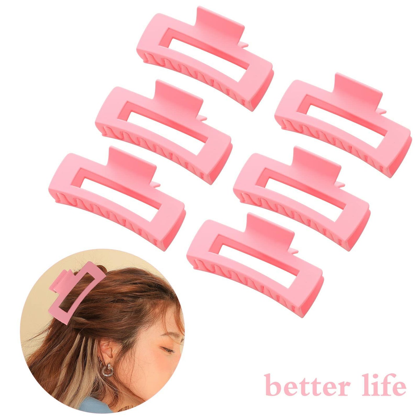 Alemaky 12 Pack Pink Square Rectangle Hair Claw Clips Non-slip Matte OPEN BOX