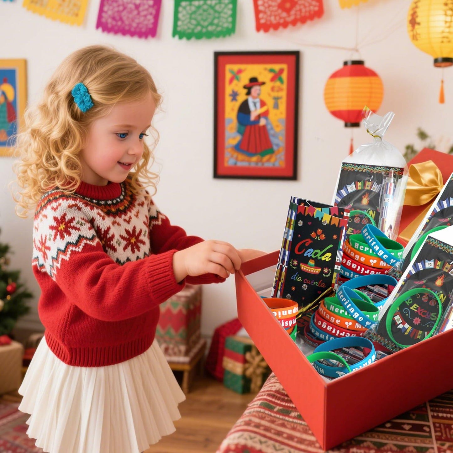 MUOUAKATE 90 Pcs Hispanic Month Party Favors Silicone Bracelets Pens