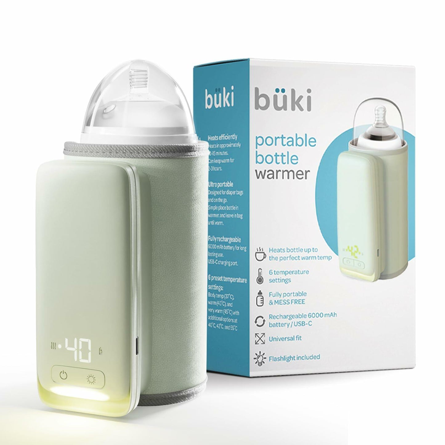 KinderSense Büki Portable Bottle Warmer Fast Heating Leak-Proof 6000mAh