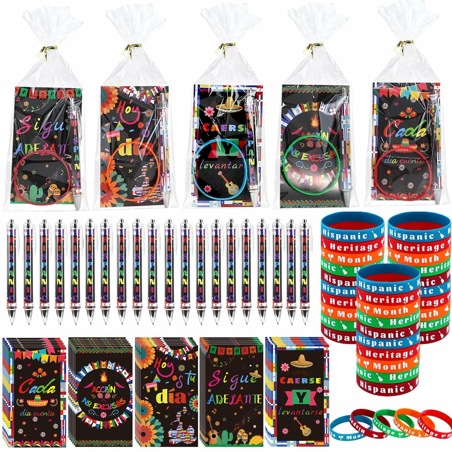 MUOUAKATE 90 Pcs Hispanic Month Party Favors Silicone Bracelets Pens