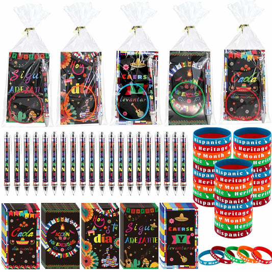 MUOUAKATE 90 Pcs Hispanic Month Party Favors Silicone Bracelets Pens