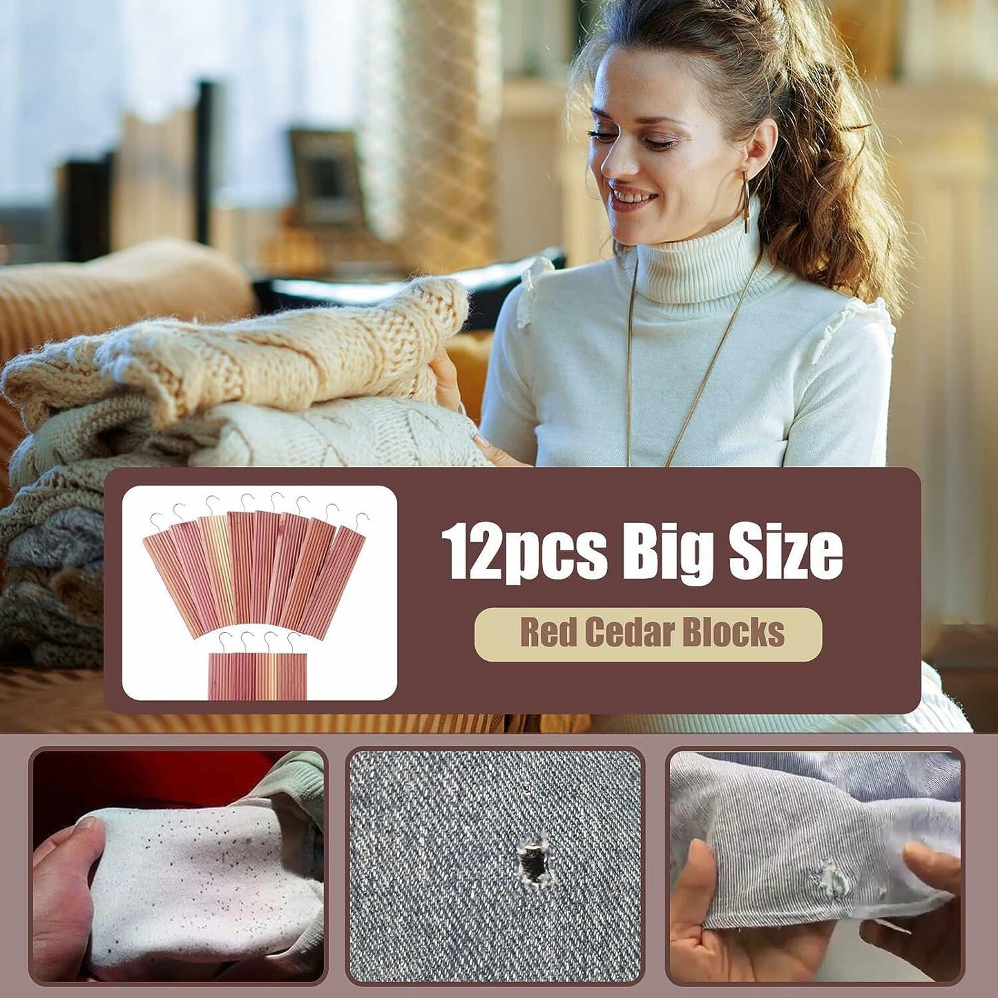 Vazpalas Cedar Blocks Clothes Storage Natural Wood Chips 12 Pack