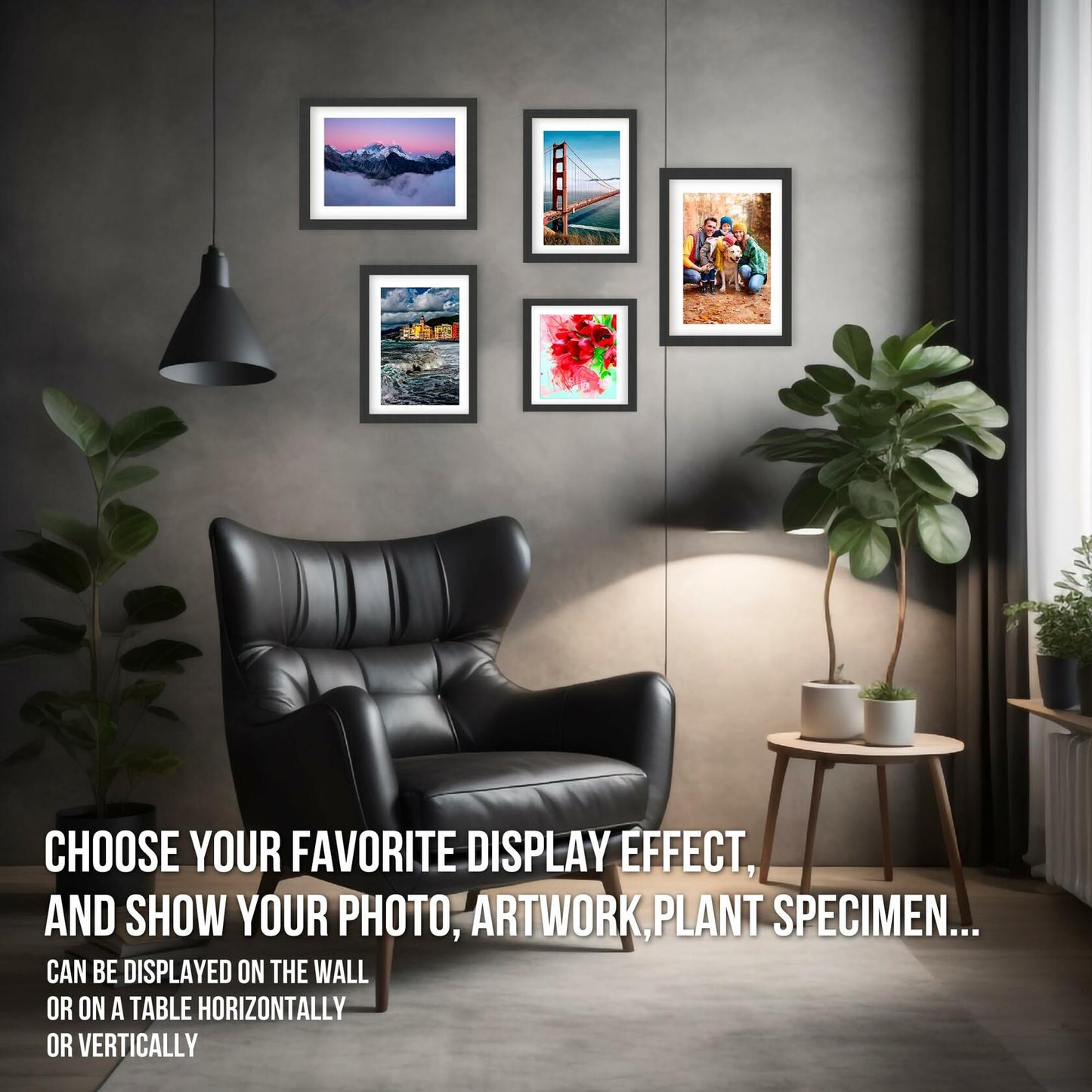 Latile Floating Picture Frames 3 Pc Glass Large Square Black UV Protection