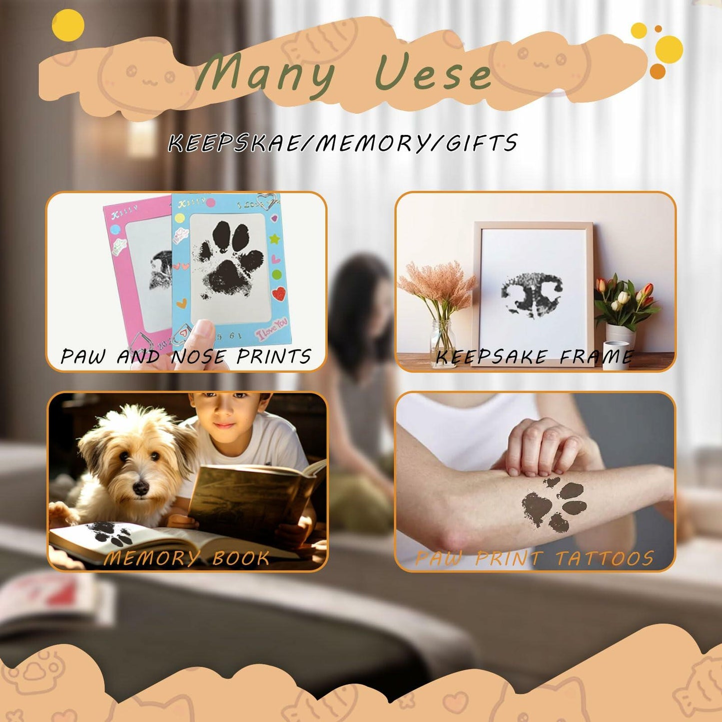 DBIGQ Dog Paw Print Kit Mess-Free Inkless Stamp Pad 2 Medium Black