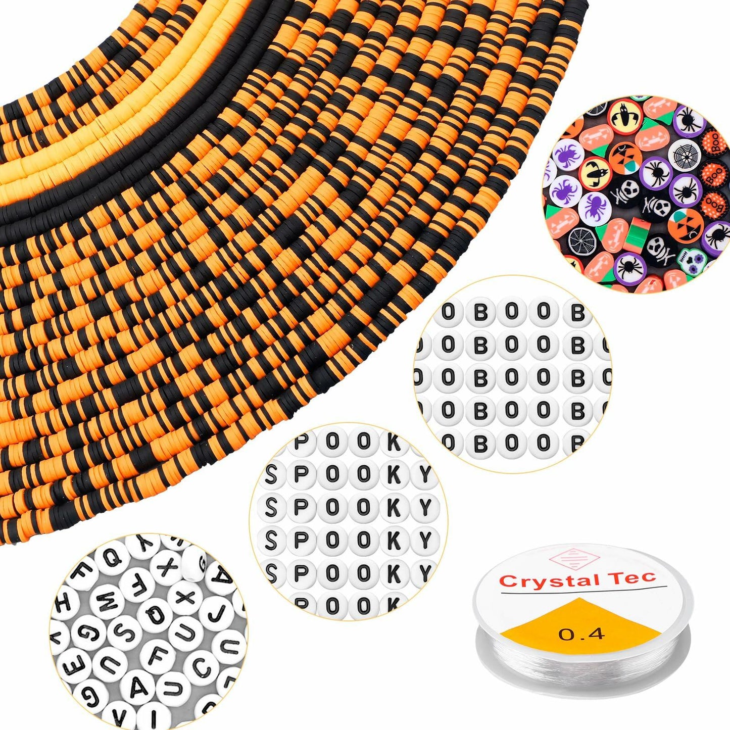 Suncalla 7108 Pcs Halloween Polymer Clay Beads Kit 6mm Orange Black 20 Strings