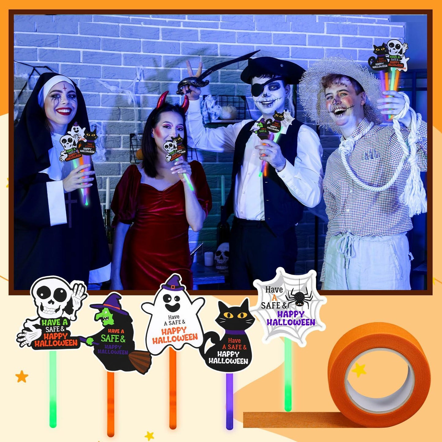 Realspring 24 Pcs Halloween Glow Sticks Purple Green Orange 0.4x7.8 Inch