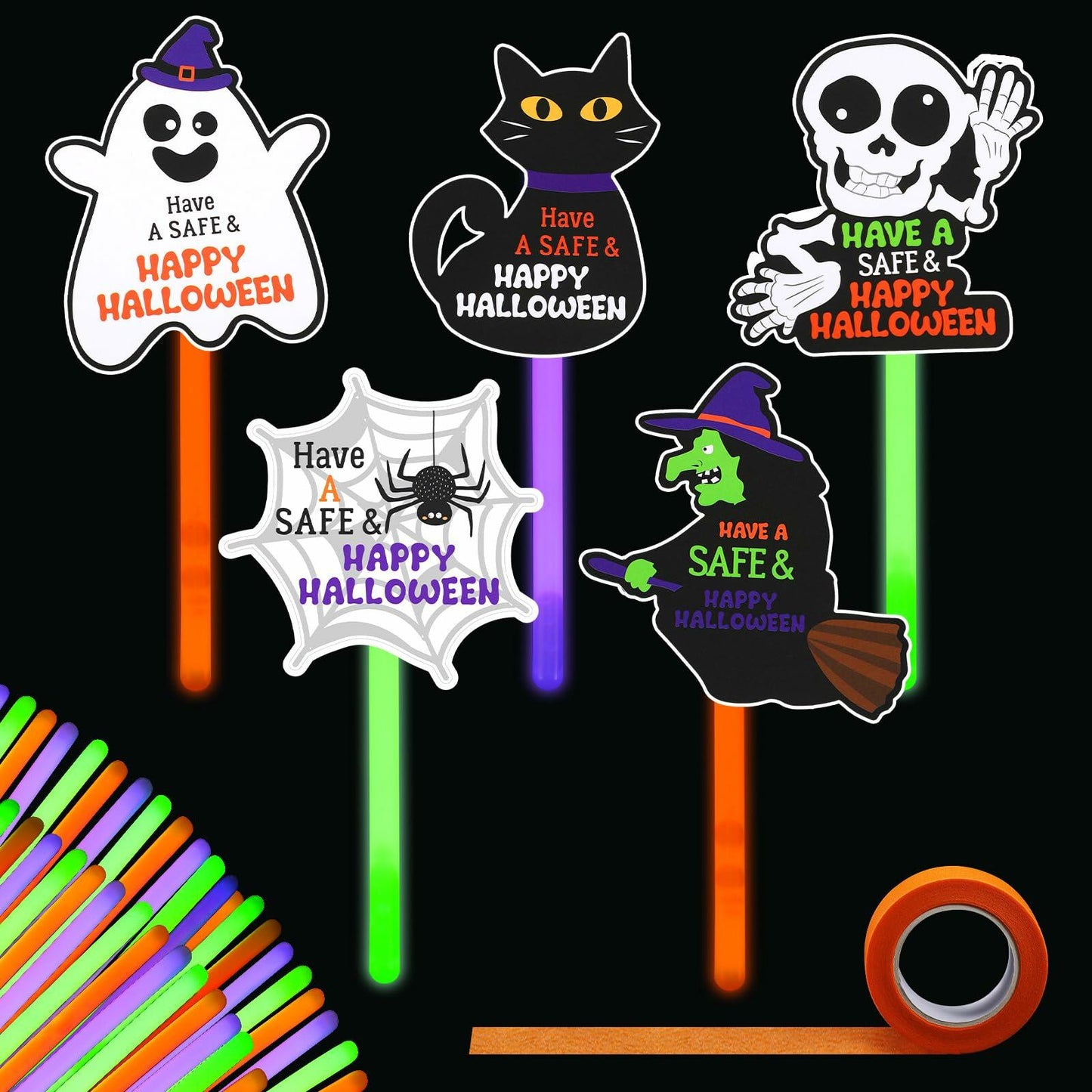 Realspring 24 Pcs Halloween Glow Sticks Purple Green Orange 0.4x7.8 Inch