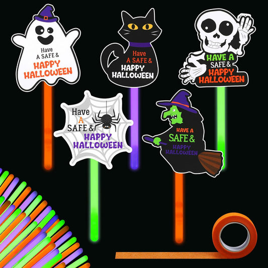 Realspring 24 Pcs Halloween Glow Sticks Purple Green Orange 0.4x7.8 Inch
