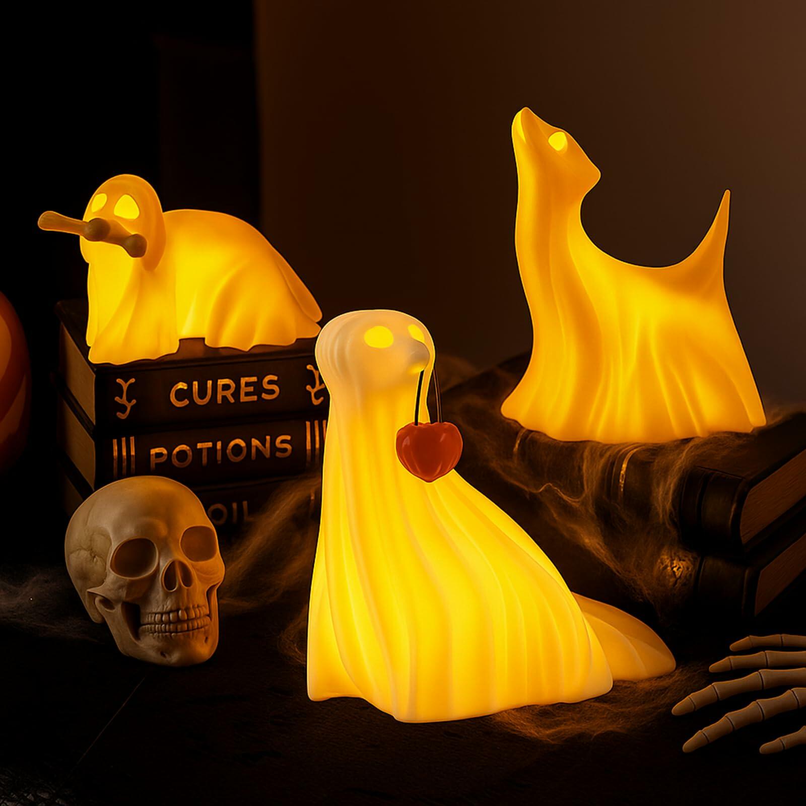 Roowest Light Up Halloween Ghost Dog Figurines Set of 3 White