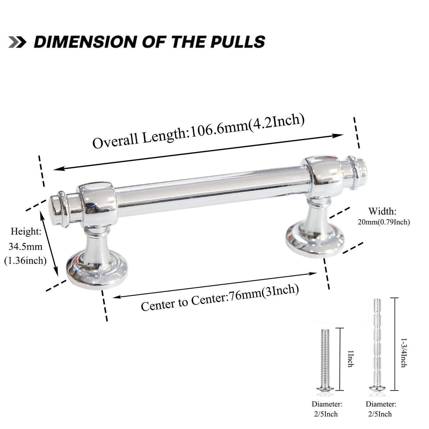 Voraus 10 Pack Cabinet Pulls Polished Chrome 3in (76mm) Drawer Handles