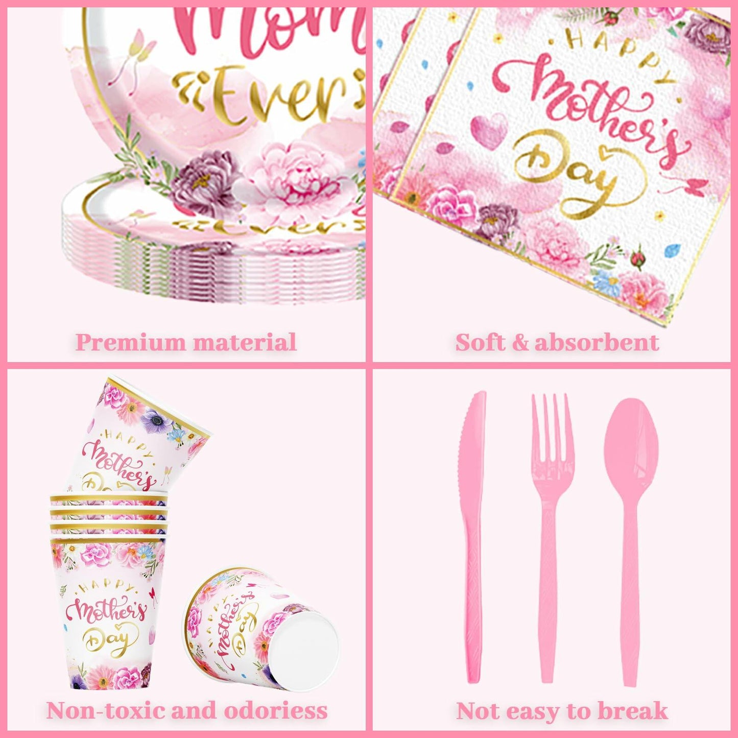 Janinus 162PCS Mothers Day Party Supplies Banner Tablecloth Heart Floral