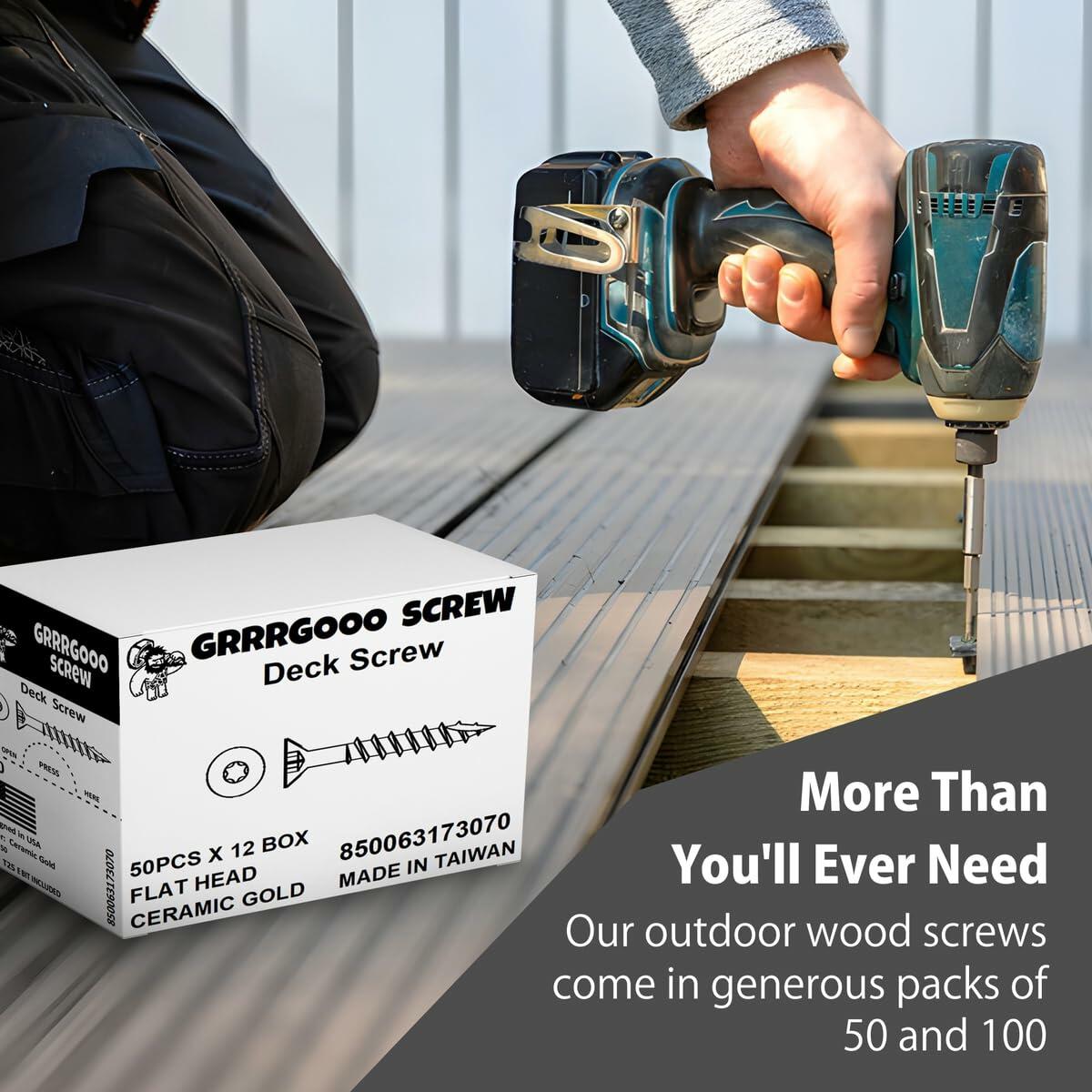 Decking Screws #9 3in Gold 100pcs Long Star Head Wood to Wood Screws