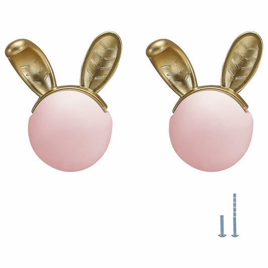 Evionlin 2pcs Pink Rabbit Ceramic Cabinet Knobs Drawer Pulls Kids Room