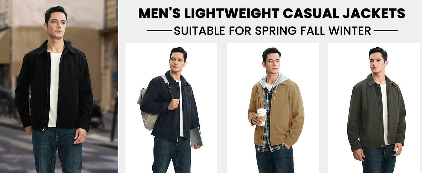 Rdruko Men's Corduroy Zip-Front Bomber Jacket Light Grey Size L