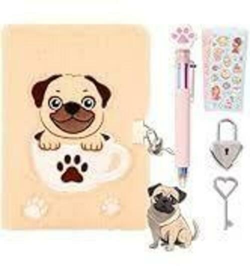 PrinBarBee French Bulldog Diary with Lock Plush 160 Pages Multicolor Pen