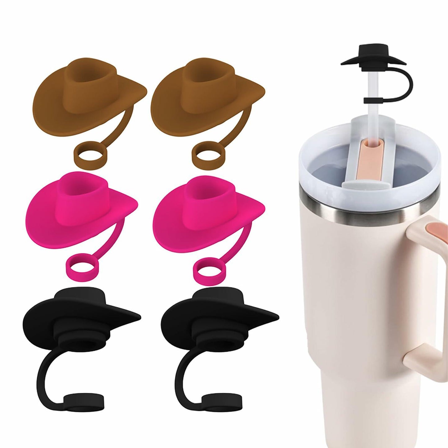 Zhoxod 6PCS Silicone Straw Covers Caps for 40oz Stanley Cups Cowboy Hat Color
