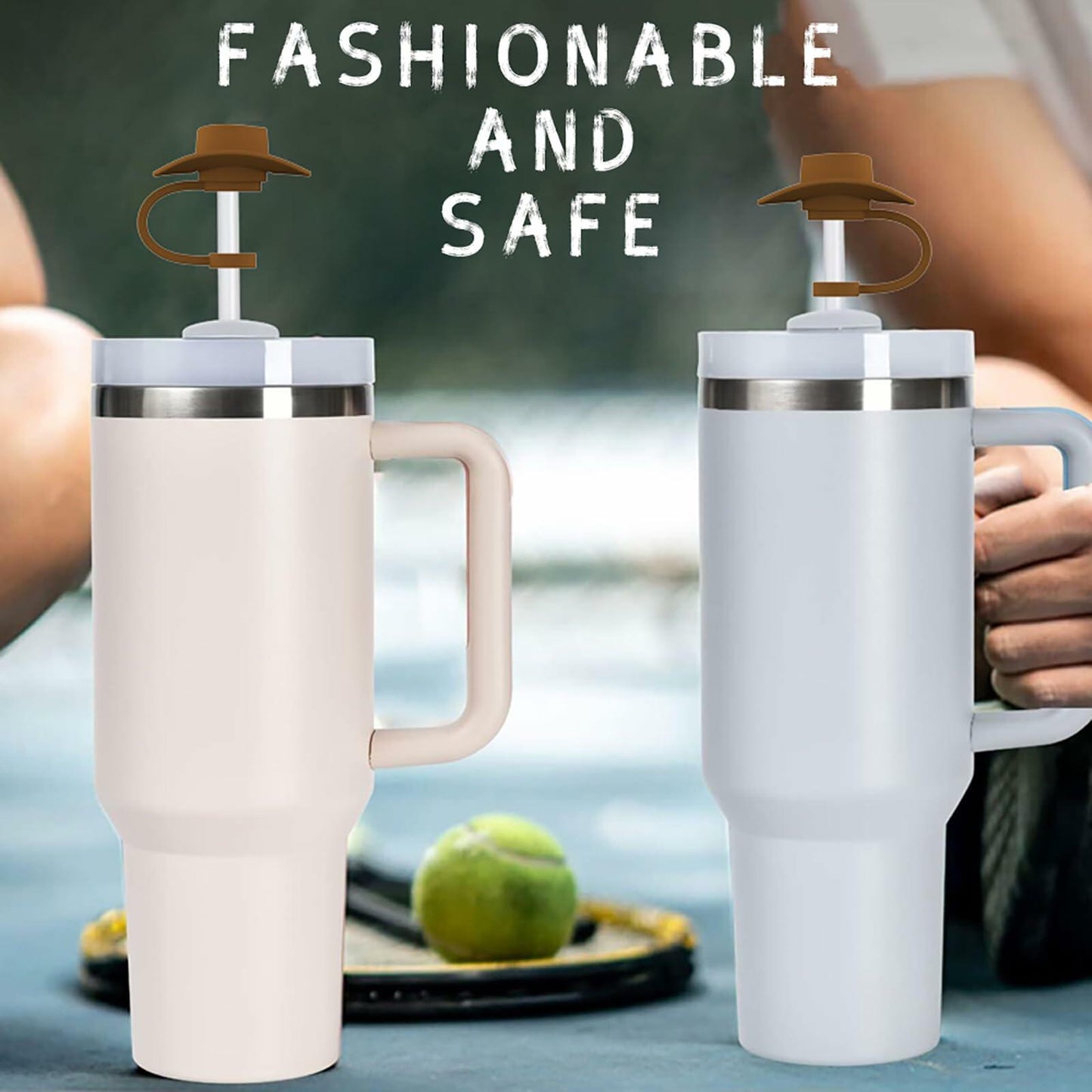 Zhoxod 6PCS Silicone Straw Covers Caps for 40oz Stanley Cups Cowboy Hat Color