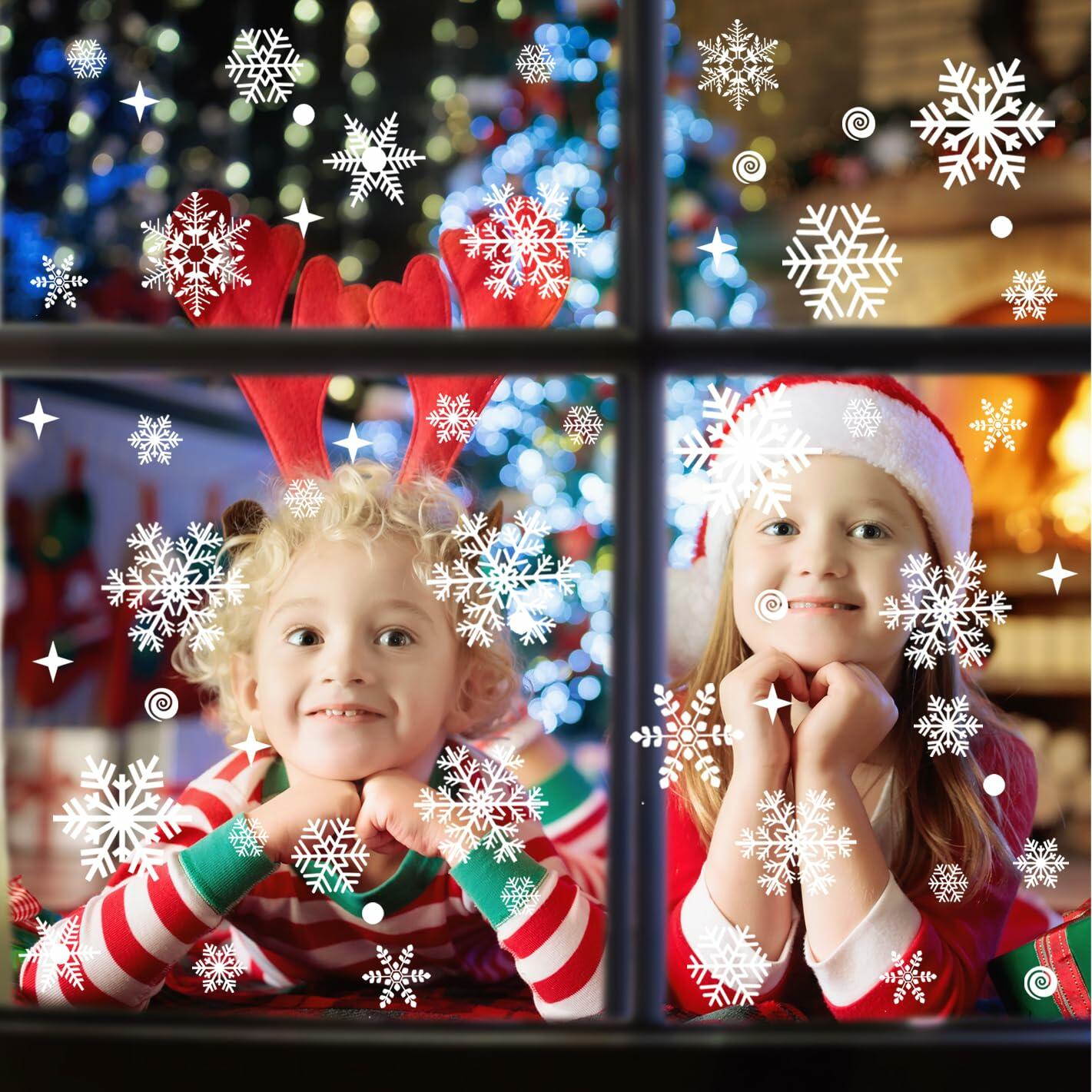 Uorybwanai 138Pcs Christmas Window Stickers Snowflakes Xmas Decals White