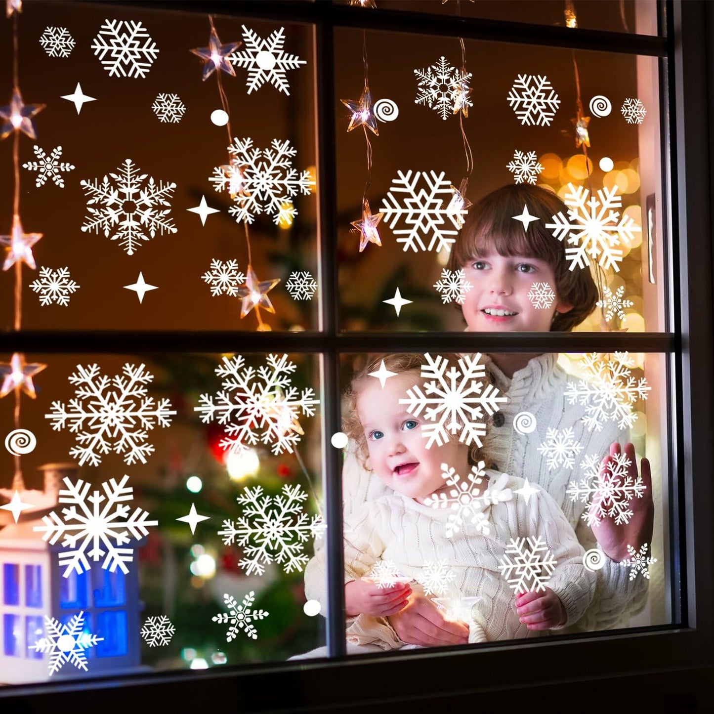 Uorybwanai 138Pcs Christmas Window Stickers Snowflakes Xmas Decals White