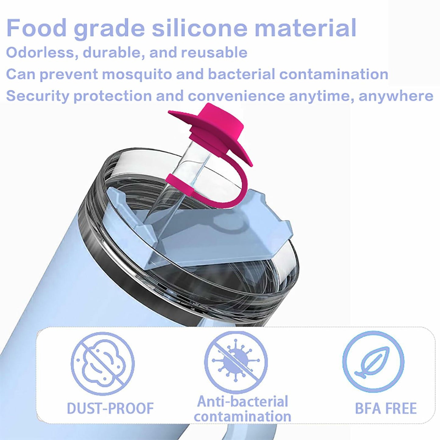 Zhoxod 6PCS Silicone Straw Covers Caps for 40oz Stanley Cups Cowboy Hat Color