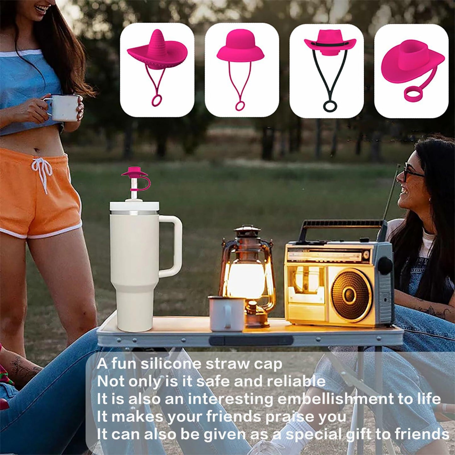 Zhoxod 6PCS Silicone Straw Covers Caps for 40oz Stanley Cups Cowboy Hat Color