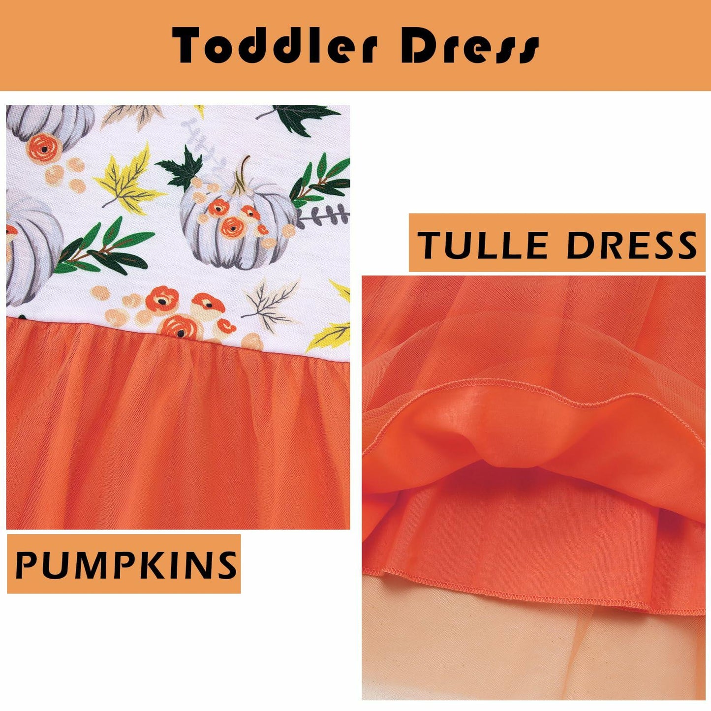 C&M WODRO Toddler Girl Thanksgiving Pumpkin Tulle Dress Pumpkin+Leaf 3-4T