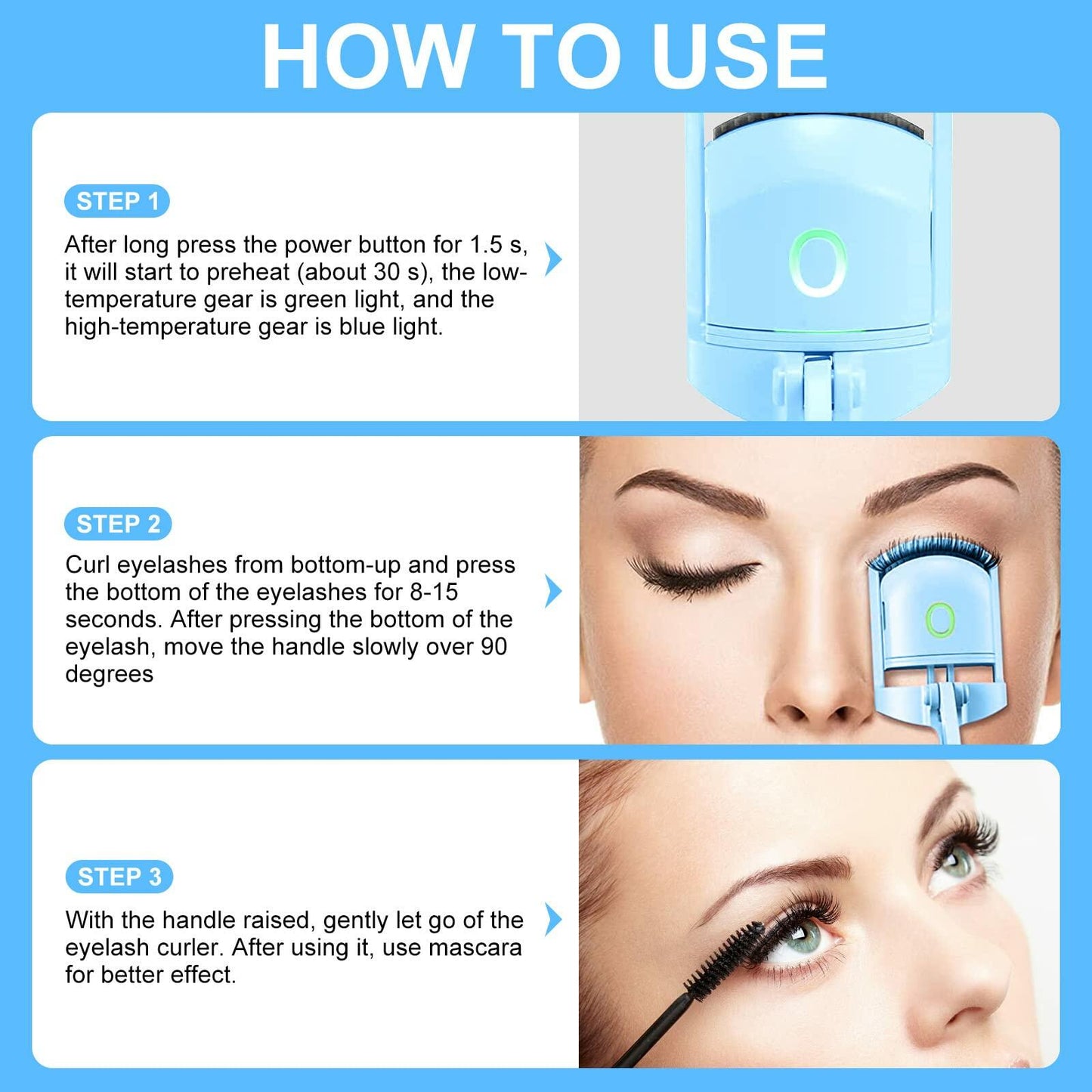 AIQIUSHA Heated Eyelash Curler Rechargeable 2 Modes Blue Size Blue