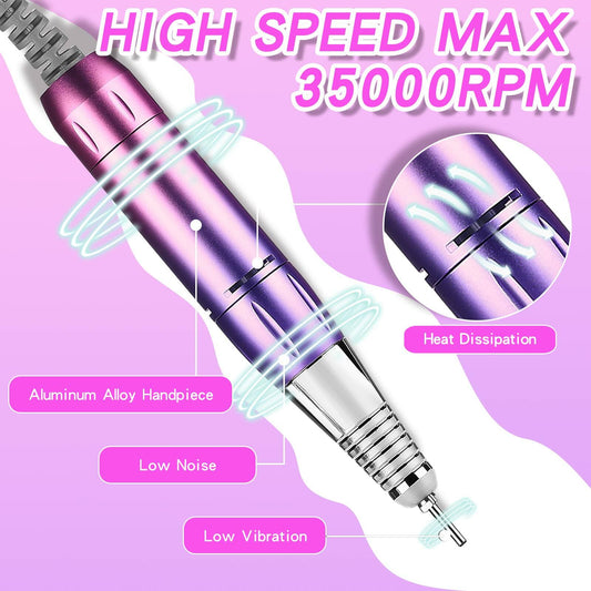 LEEMOOP Electric Nail Drill 35000RPM Cordless Efile Kit 12 Bits Light Orange