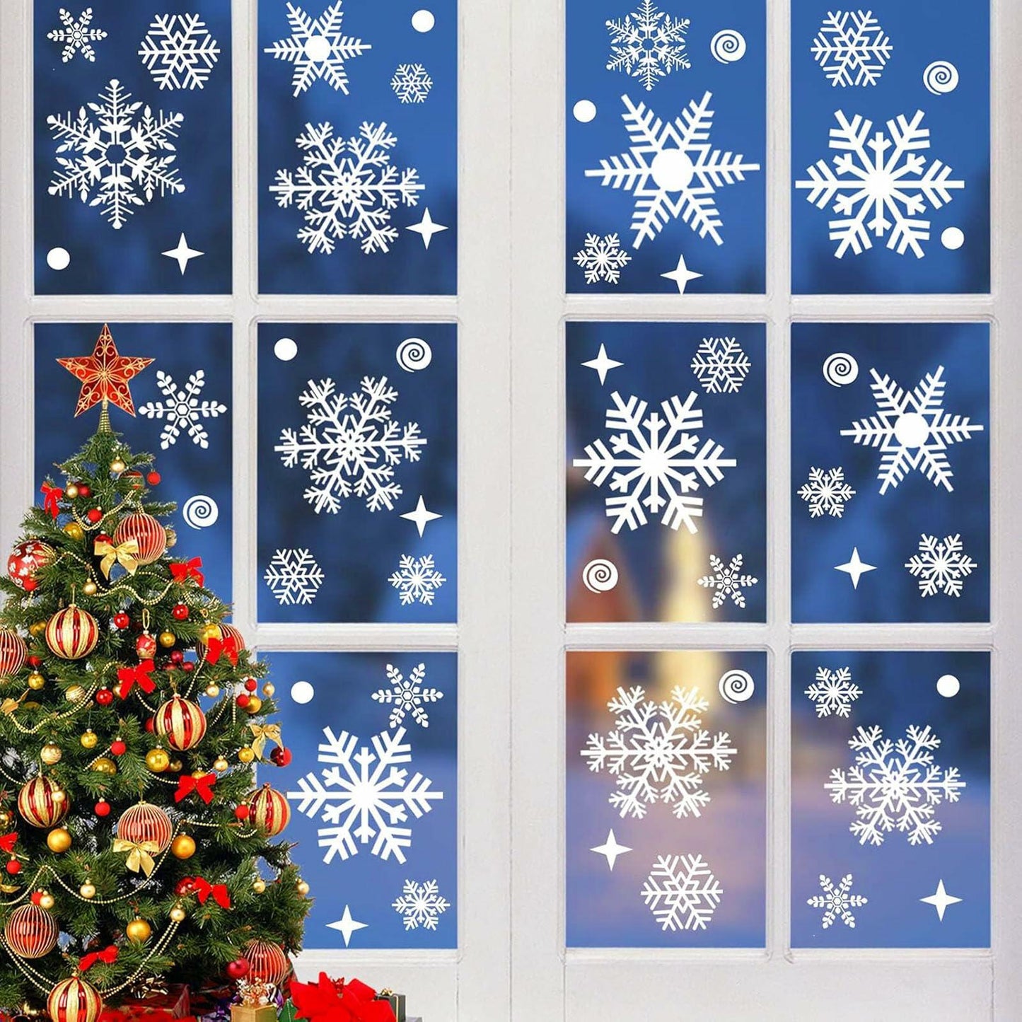 Uorybwanai 138Pcs Christmas Window Stickers Snowflakes Xmas Decals White