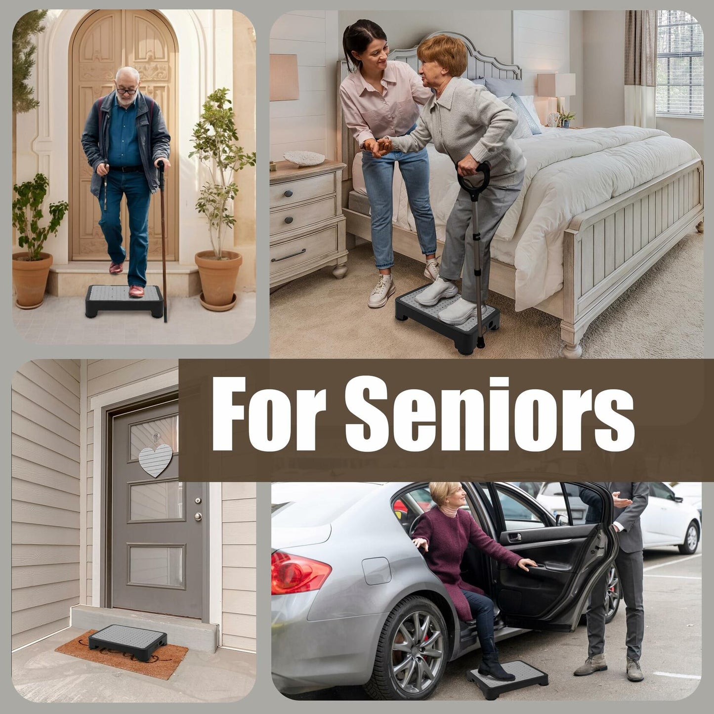 CHIKILLA Step Stool Non-Slip Portable Indoor Outdoor Black-Gray 3.4In