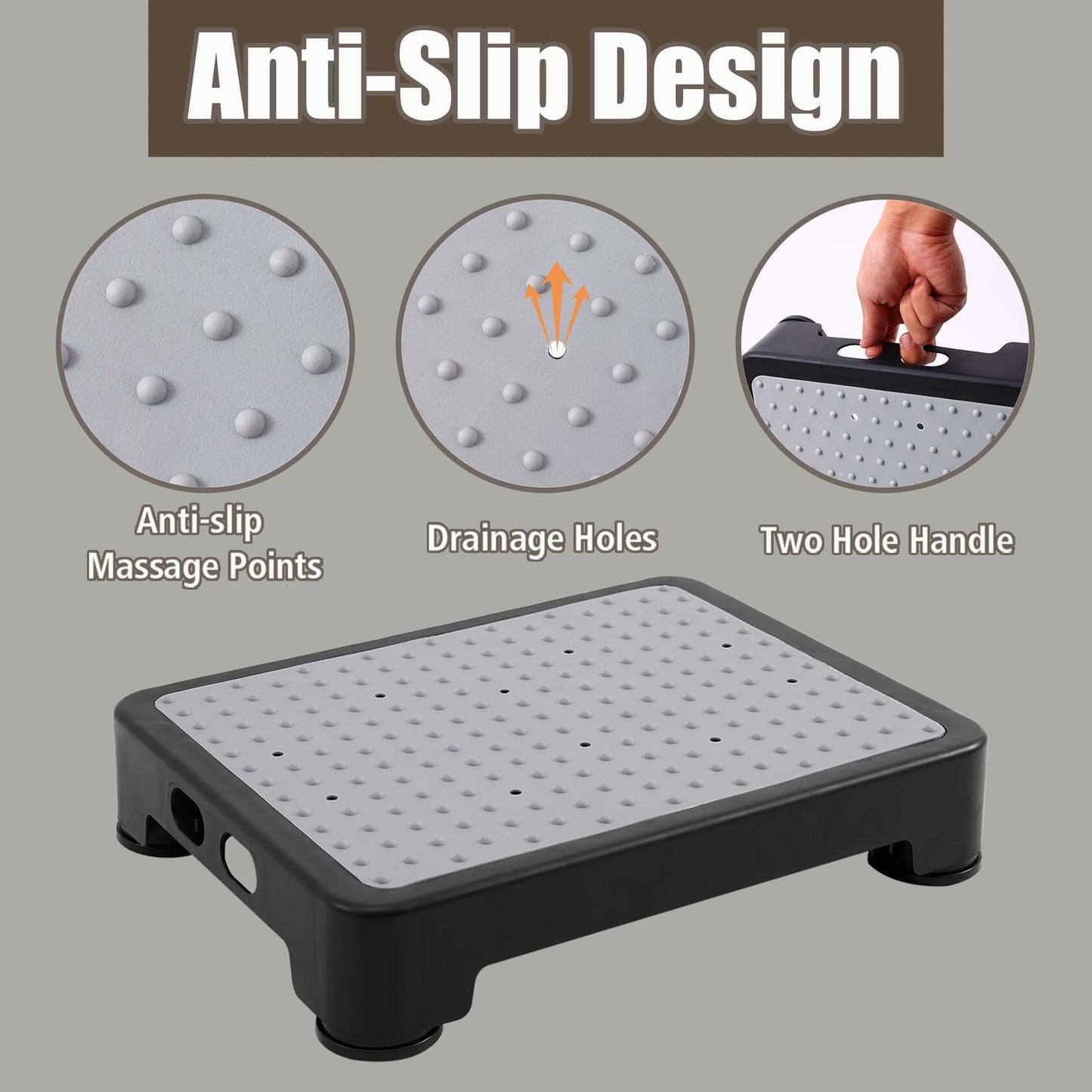 CHIKILLA Step Stool Non-Slip Portable Indoor Outdoor Black-Gray 3.4In