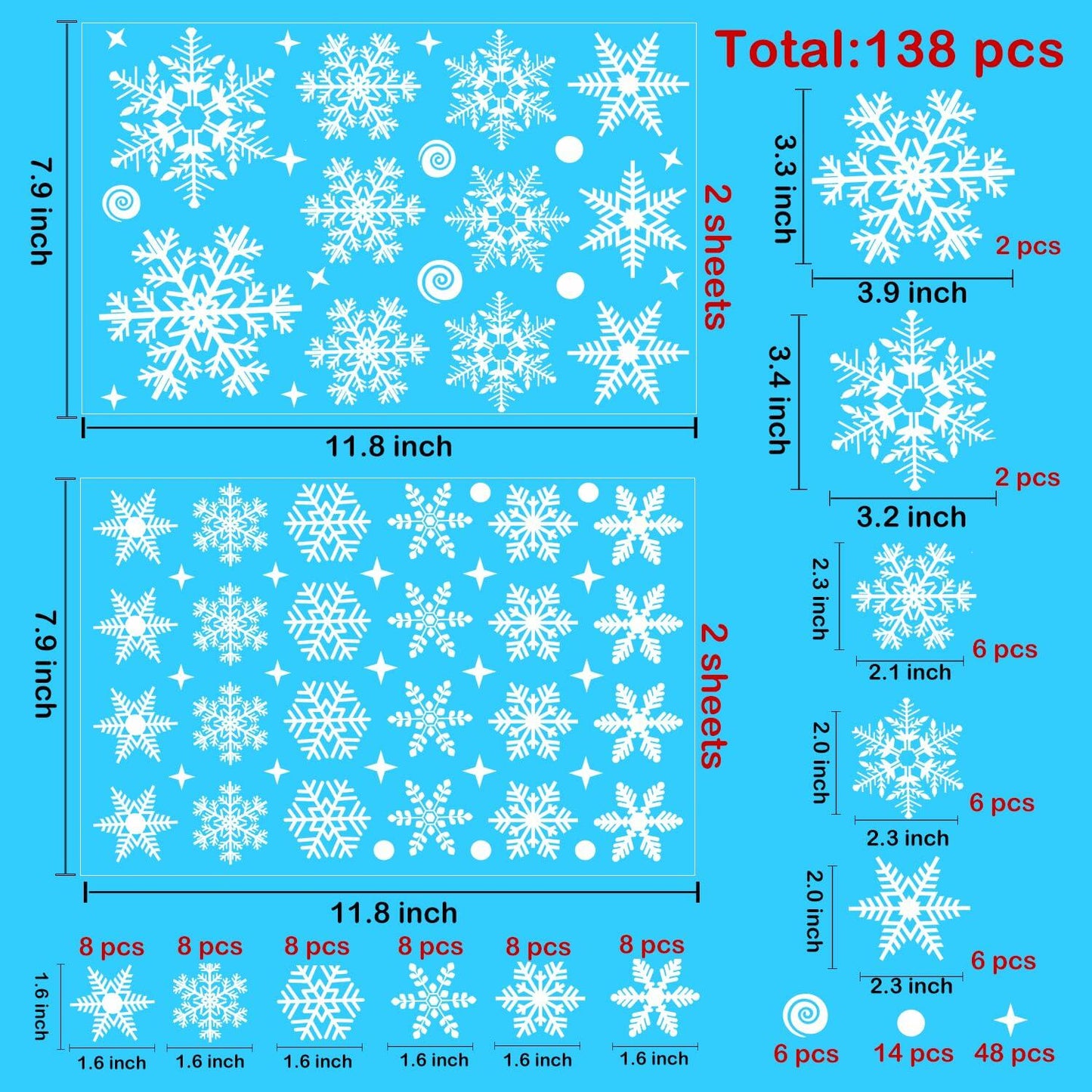 Uorybwanai 138Pcs Christmas Window Stickers Snowflakes Xmas Decals White
