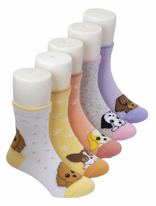 Maiwa Doggie Girls Cotton Socks 5 Pack Animal Print Mid-Calf Size 13-16