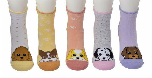 Maiwa Doggie Girls Cotton Socks 5 Pack Animal Print Mid-Calf Size 13-16
