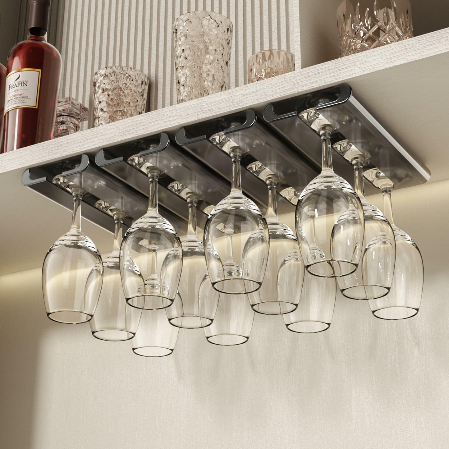 Vaisoeny 4Pack Wine Glass Holder Under Cabinet Stemware Rack Grey