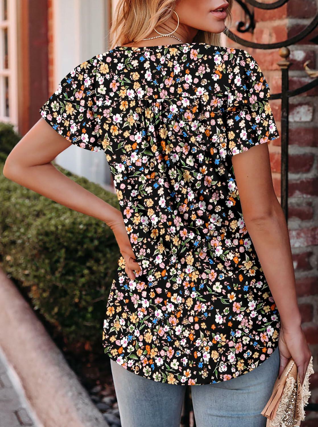 Angerella Ladies Black Floral Bohemian Crew Neck Tee Shirt XL