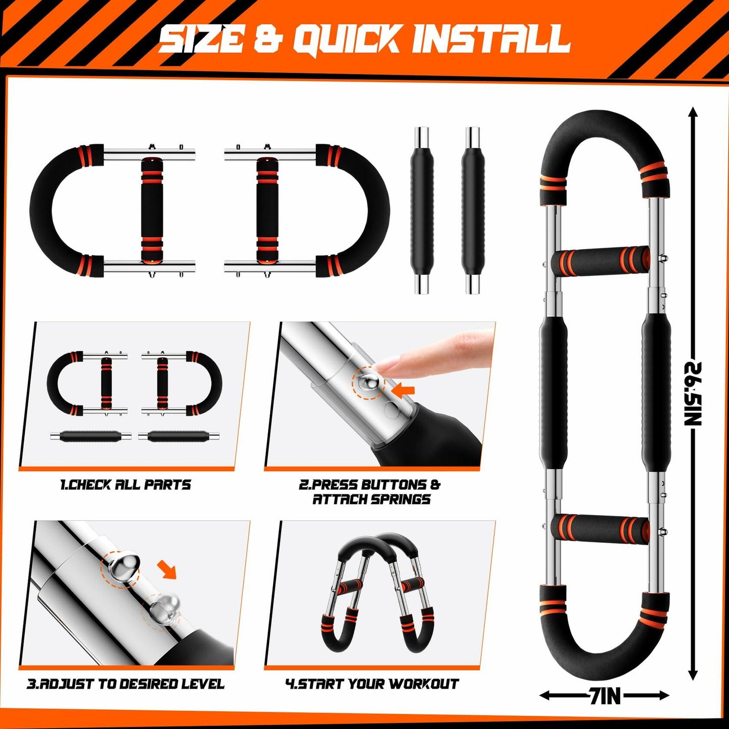 ORAODA Twister Arm Trainer Men Adjustable 3-Level Resistance 60-130 lbs Orange