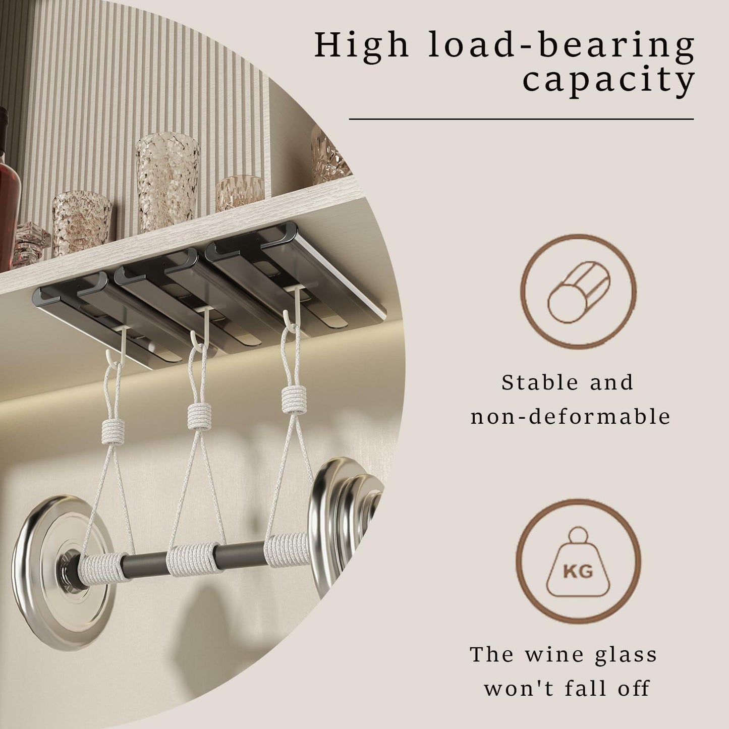 Vaisoeny 4Pack Wine Glass Holder Under Cabinet Stemware Rack Grey