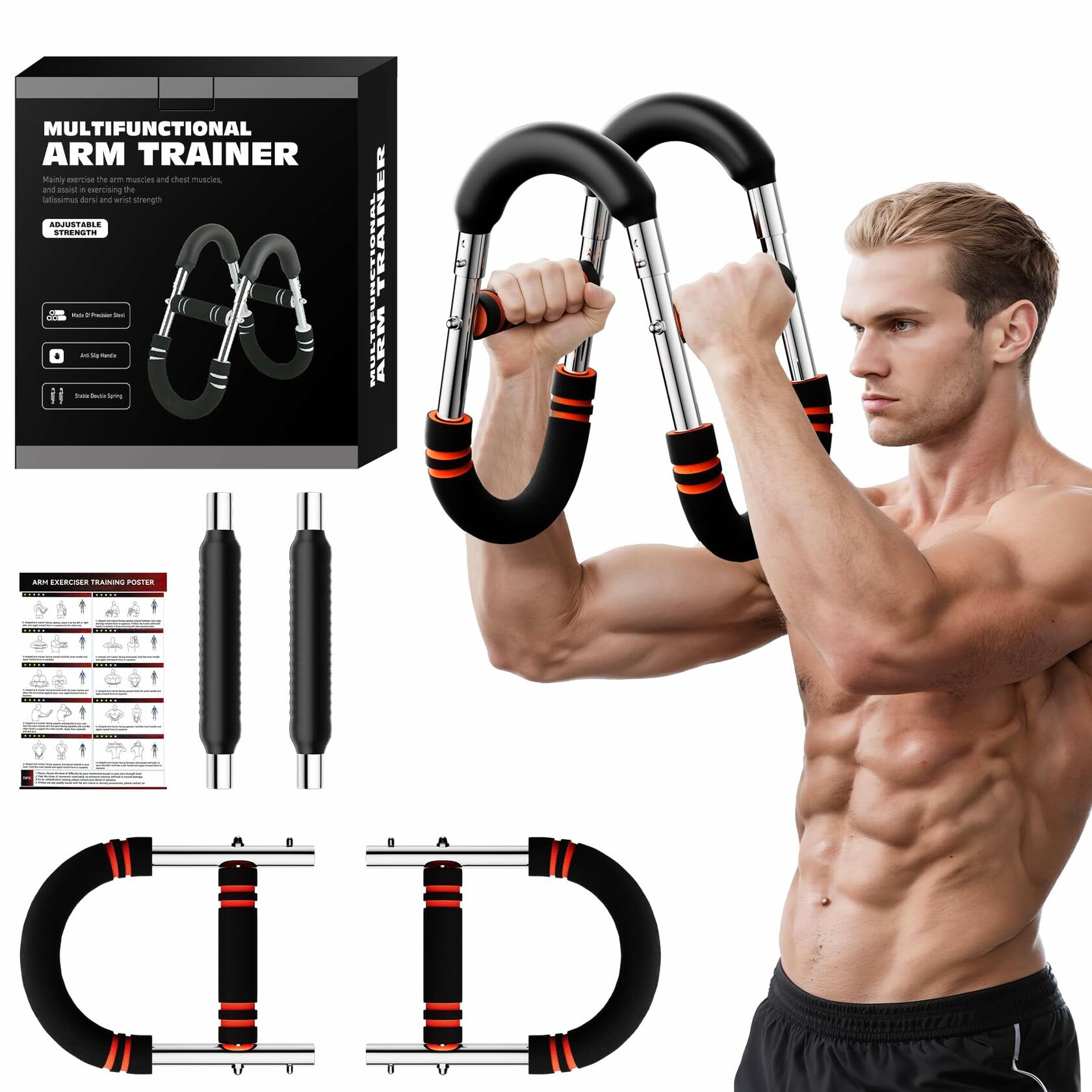 ORAODA Twister Arm Trainer Men Adjustable 3-Level Resistance 60-130 lbs Orange