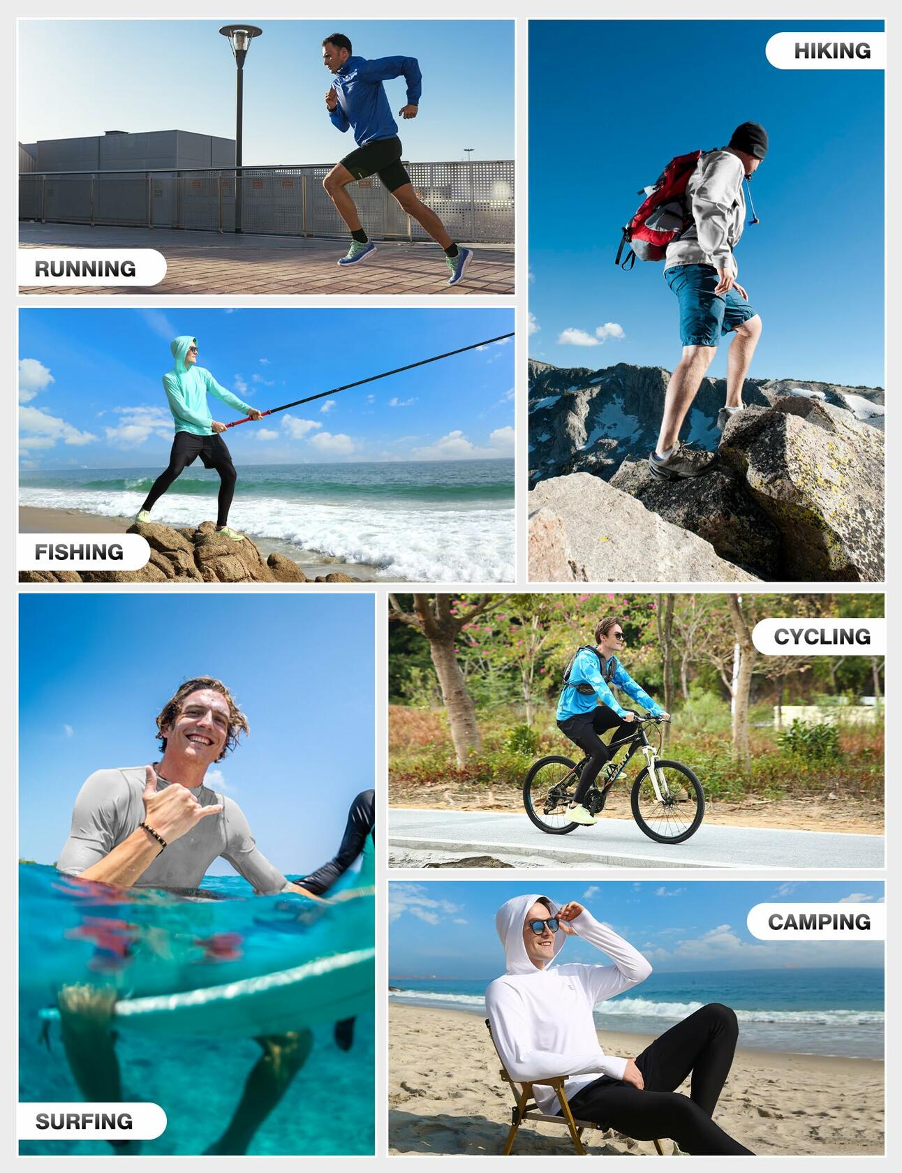 Endyart Men's UPF 50+ UV Hoodie Rash Guard Shirt Long Sleeve Camo Blue Size S