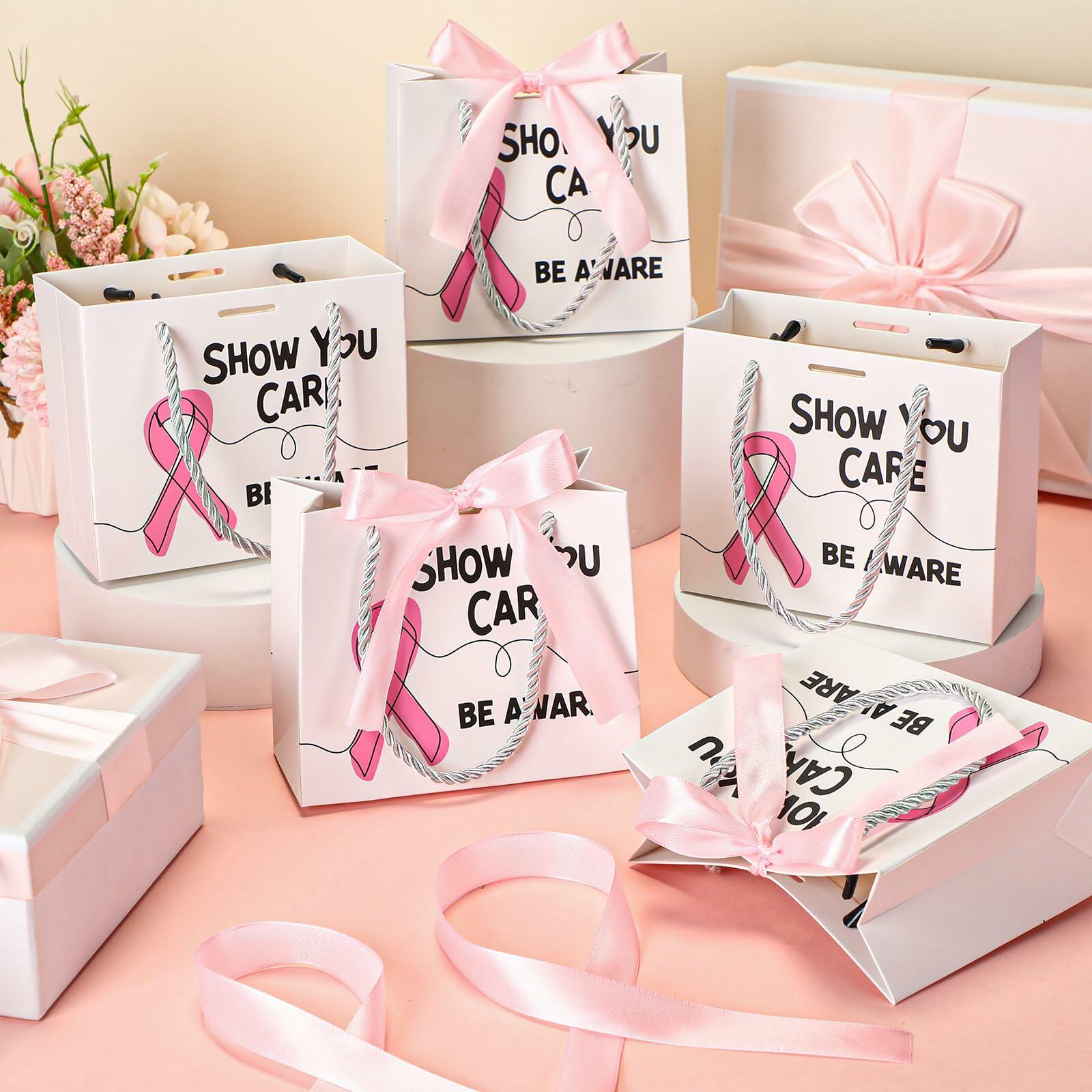Weekgrat 25 Pack Breast Cancer Awareness Gift Bags Pink Ribbon 5.51x2.36x4.72in